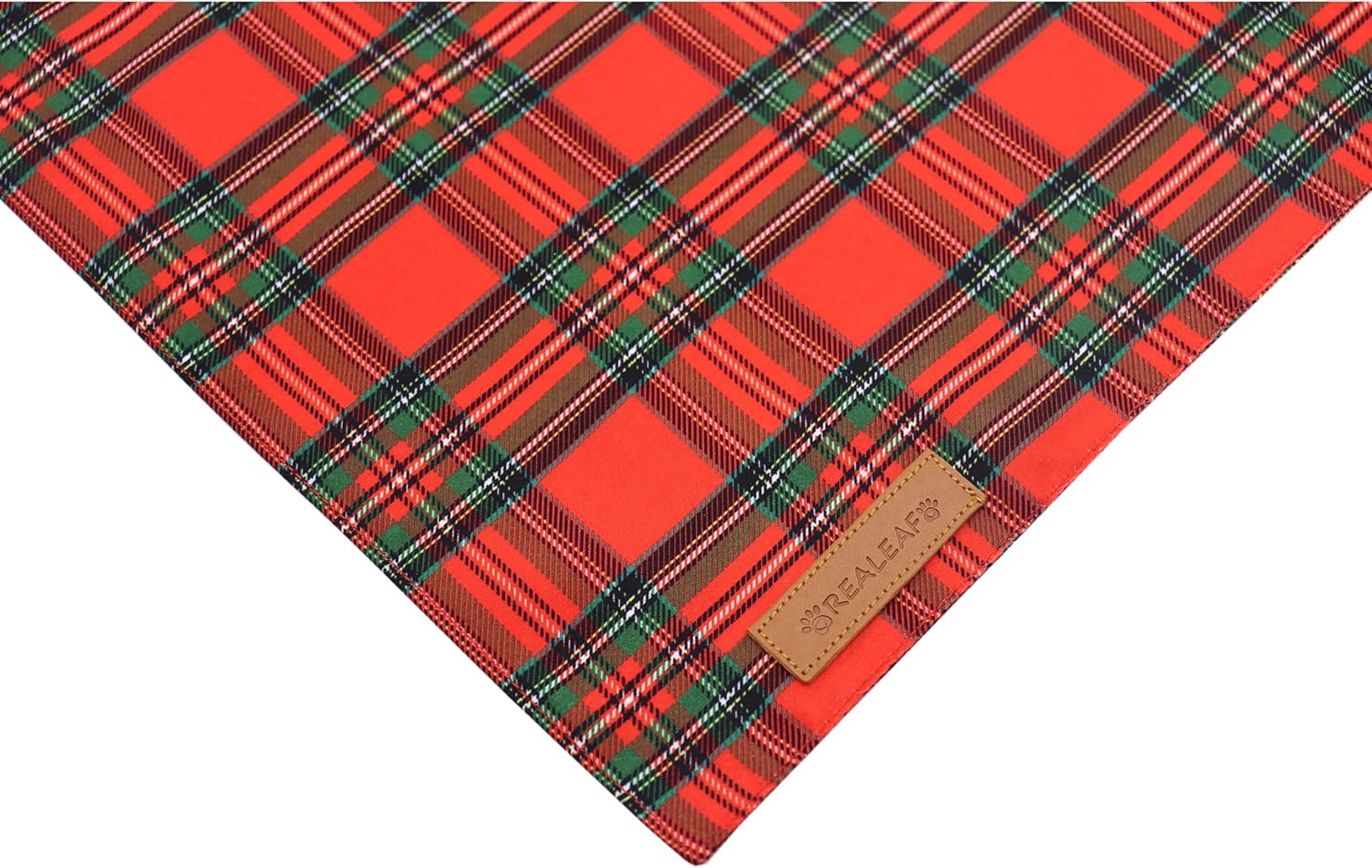 Realeaf Christmas Dog Bandanas 2 Pack, Reversible Red Green Plaid Dog Scarf, Xmas Pet Bandana for Boy and Girl, Premium Durable Fabric, Holiday Check Bandana for Medium and Large Dogs Pets (Large)