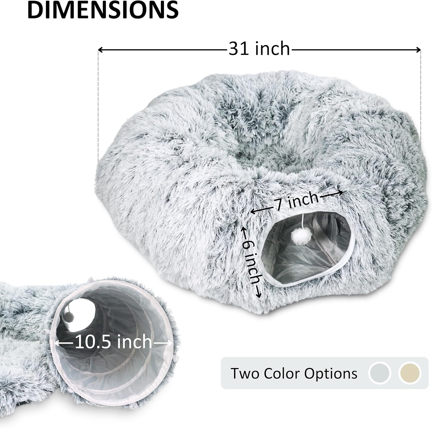 Cat Donut Bed with Washable Cushion – Cat Caves for Indoor Cats – Collapsible Donut Bed with Peekaboo Pet Tunnel & Tunnel Toy – Cozy Hideout for Kittens, Ferrets, Rabbits & Dogs – Grey