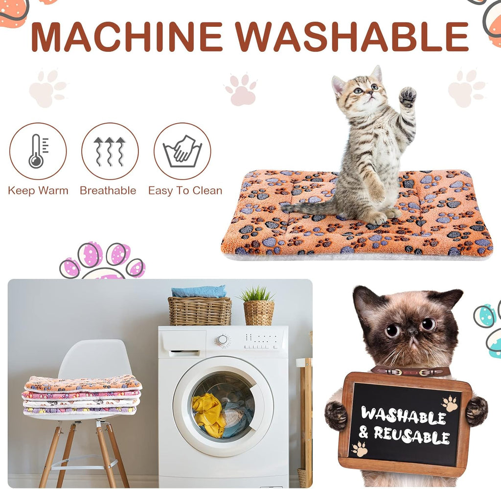 4 Pack Ultra Soft Dog Cat Bed Mat with Cute Prints Reversible Fleece Dog Crate Kennel Pad Cozy Washable Thickened Hamster Guinea Pig Pet Bed Mat for Small Animals(21 x 14 Inches,Vivid Color)