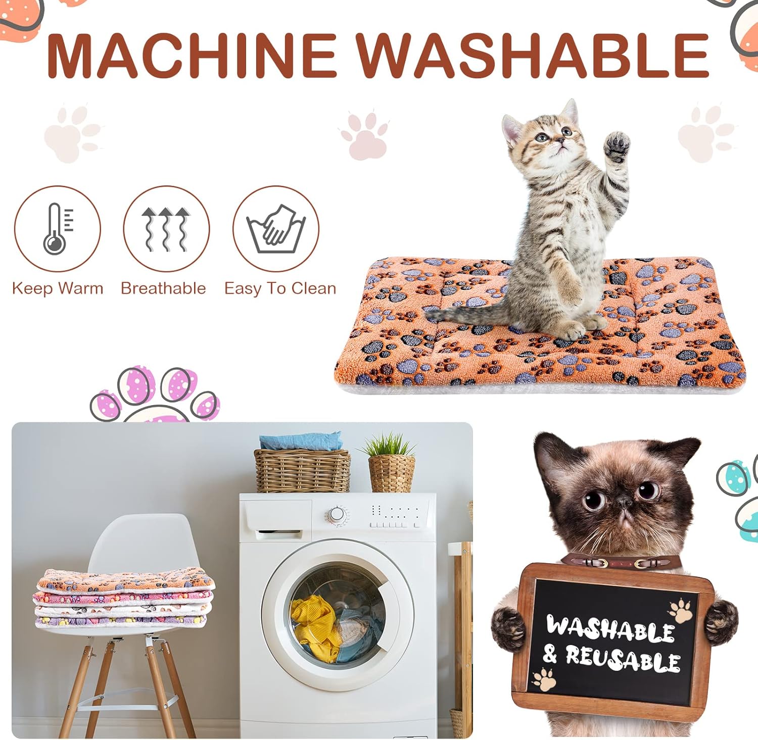 4 Pack Ultra Soft Dog Cat Bed Mat with Cute Prints Reversible Fleece Dog Crate Kennel Pad Cozy Washable Thickened Hamster Guinea Pig Pet Bed Mat for Small Animals(21 x 14 Inches,Vivid Color)