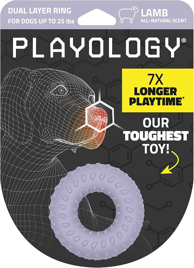 Playology Dog Toys | Dual Layer Ring Durable Chew Toy for Aggressive Chewers | Small Lamb Scented Toy - Easy to Clean and Made from Non Toxic Materials