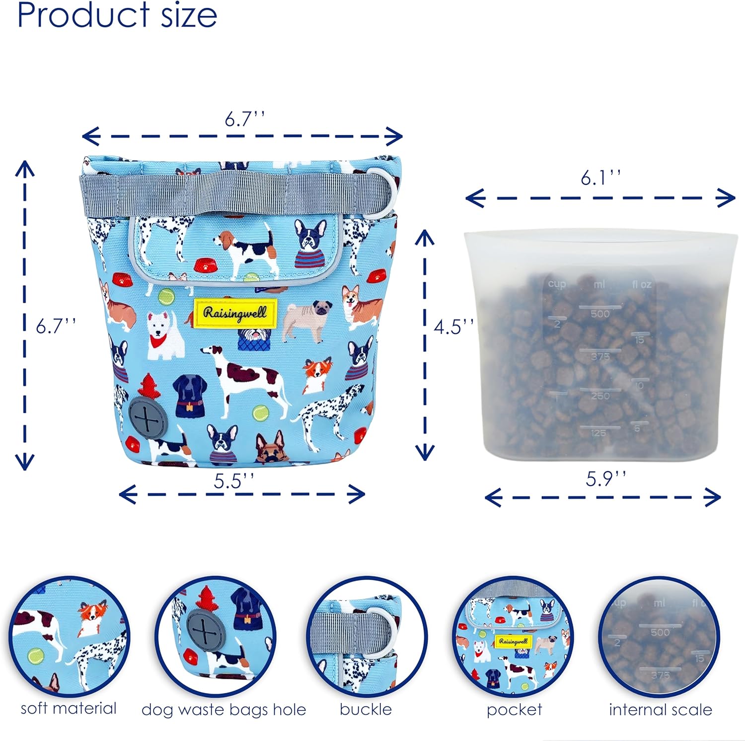 Dog Treat Pouch for Pet Walking and Training with Clicker 2 Cup Silicone Bag Small Fanny Pack Holder for Puppy Snack Dispenser Kit for Leash and Outdoor Use (Dog Puzzle)