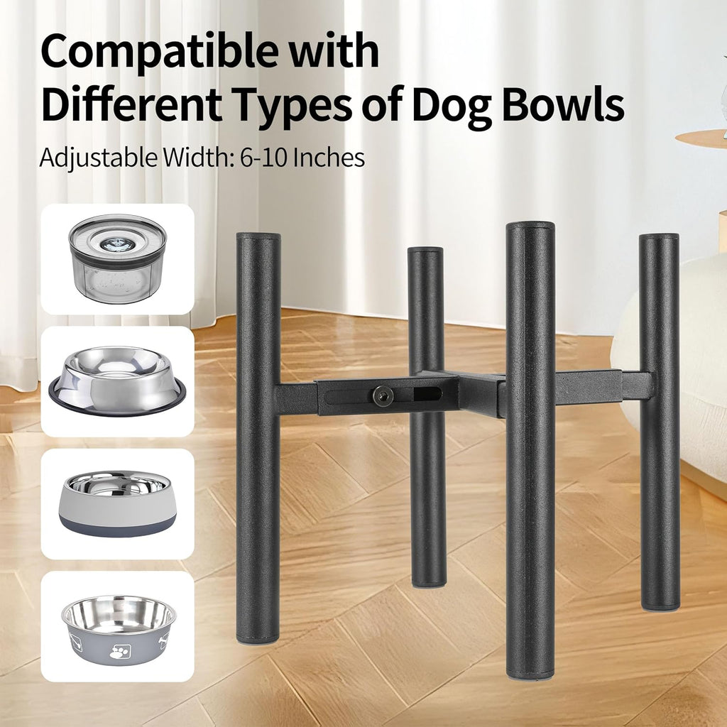 Lifted Dog Bowl Stand - Without Bowls, Single Raise Pet Food Table Adjustable Wide 6-10", Tall 8 10 12" - Bowl Stand Size Optional, Dog Bowl Holder Elevated for Small Medium Large Dog Breed