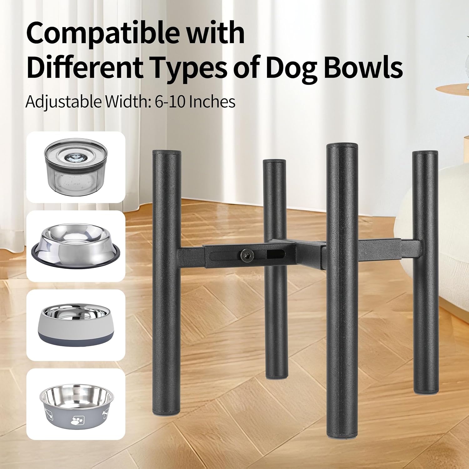 Lifted Dog Bowl Stand - Without Bowls, Single Raise Pet Food Table Adjustable Wide 6-10", Tall 8 10 12" - Bowl Stand Size Optional, Dog Bowl Holder Elevated for Small Medium Large Dog Breed
