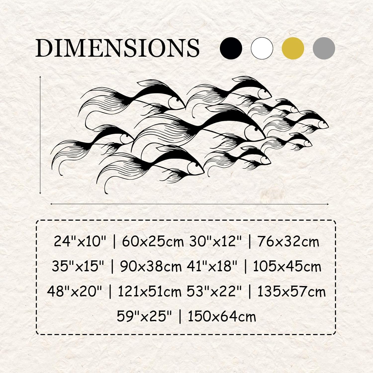 School of Fish Metal Wall Art, Metal Fish Wall Decor, Sea Life Wall Art, Large Nautical Wall Hanging, Modern Beach House Wall Decor, Ocean Themed Artwork for Bathroom (Silver, 41"x18" | 105x45cm)