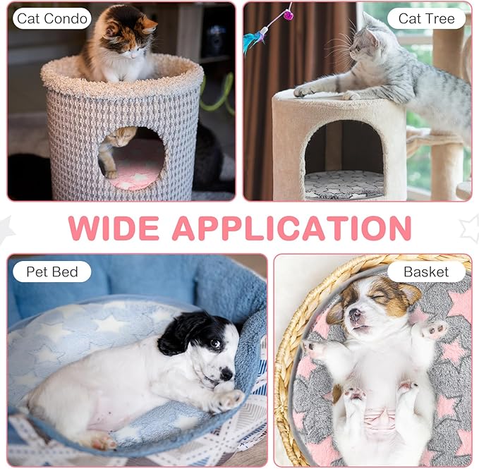 4 Pack Self Heating Cat Bed Cat Self Warming Pad with Removable Cover Extra Warm Thermal Pet Pad Washable Pet Crate Mat Anti Slip Kennel for Indoor Outdoor Pets (Star,16 x 16 Inches)