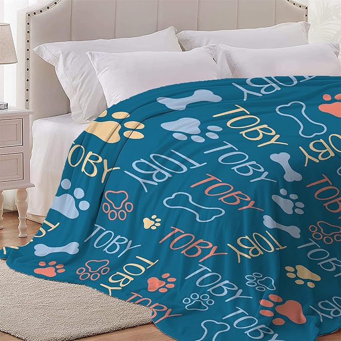 Personalized Dog Blankets Dog Paw Print Blanket Puppy Blanket - Custom Dog Blanket with Pets Name Cute Paw Print Pet Throw Puppy Fluffy Blankets S 50"x40" for Medium Dog