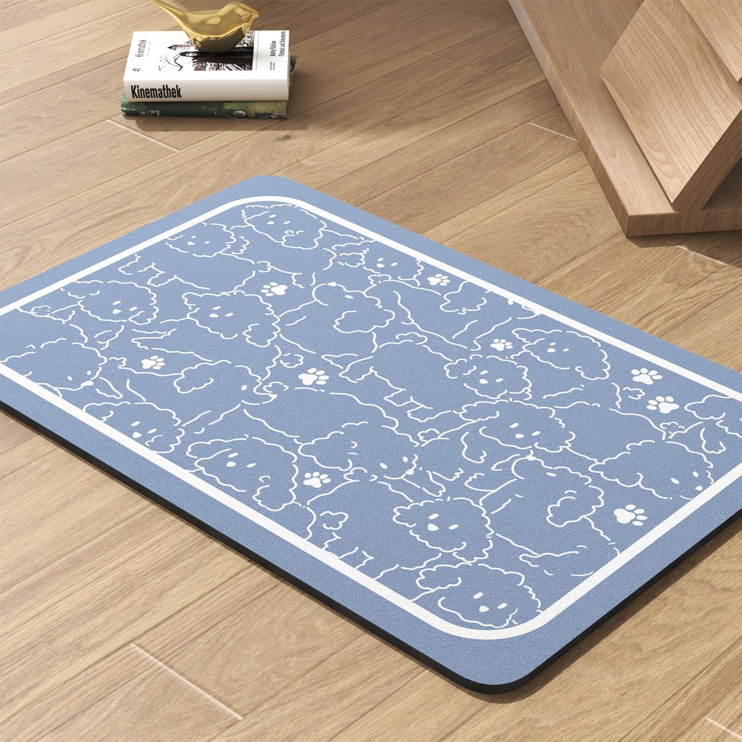 Pet Feeding Mat-Absorbent Dog Mat for Food and Water Bowl-No Stains Quick Dry Water Dispenser Mat-Dog Accessories Pet Supplies-Bowl for Messy Drinkers（BLUEDOGS,16"x24"