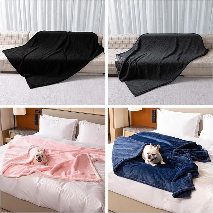 Waterproof Dog Blanket Reversible Pet Bed Cover Puppy Blankets Leakproof Sofa Couch Washable Cover Cat Fluffy Black Pet Blanket for Warm-S