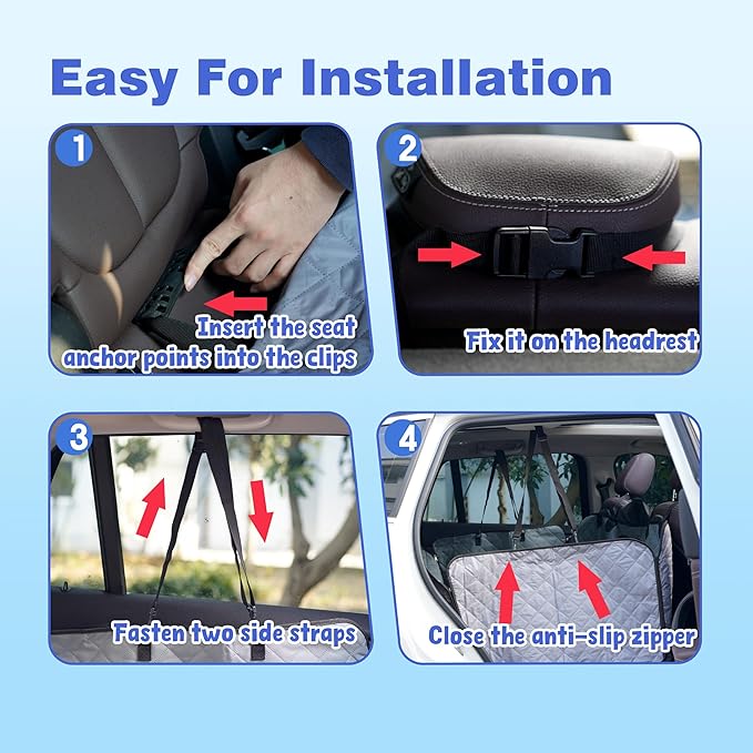 Dog Car Seat Cover for Back Seat, Hard Bottom Car Seat Cover for Dogs Hold 400lbs, Sturdy 600D Heavy Duty Scratch-Proof Waterproof Dog Hammock for Car, SUV, Truck (Black)