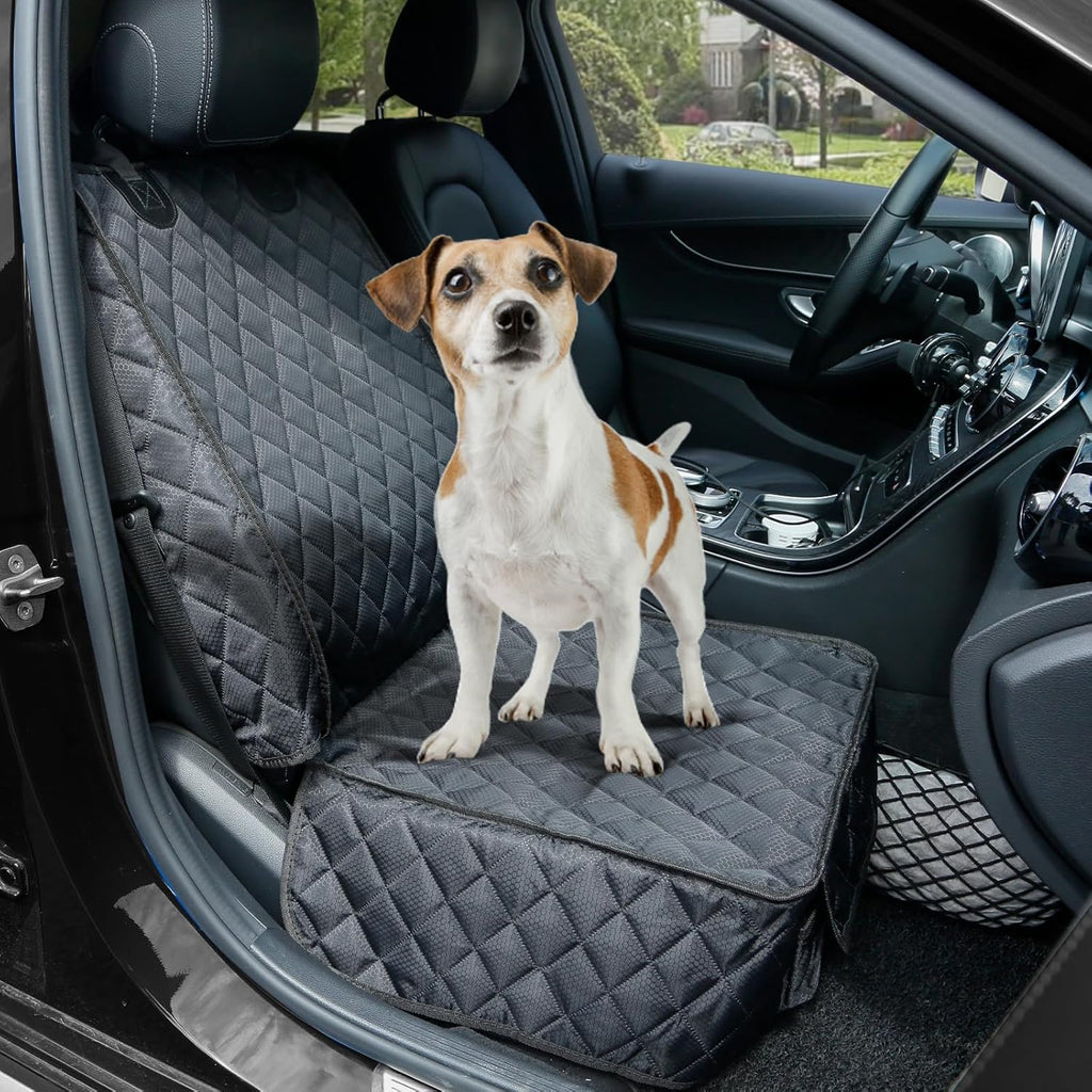 PETICON Front Seat Cover 2 Pack, Full Protection Dog Car Seat Cover with Side Flaps, Nonslip Scratchproof Captain Chair Seat Cover Fits for Cars, Trucks, SUVs, Jeep, Black