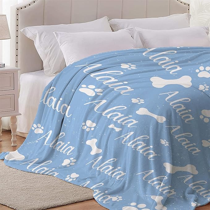 Personalized Dog Paw Print Blanket - Custom Fluffy Dog Blanket for Puppy, M 60"x50" With Pet's Name