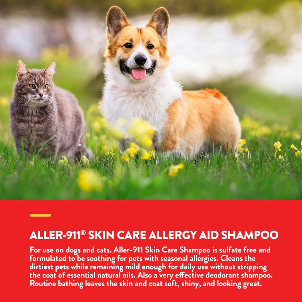 NaturVet Aller-911 Skin Care Allergy Aid Pet Shampoo with Aloe Vera – Pet Health Supplement Shampoo & Grooming Aid for Dermatitis, Dog Skin Allergies, Itching, Hot Spots, Cat Rashes – 16 Oz.