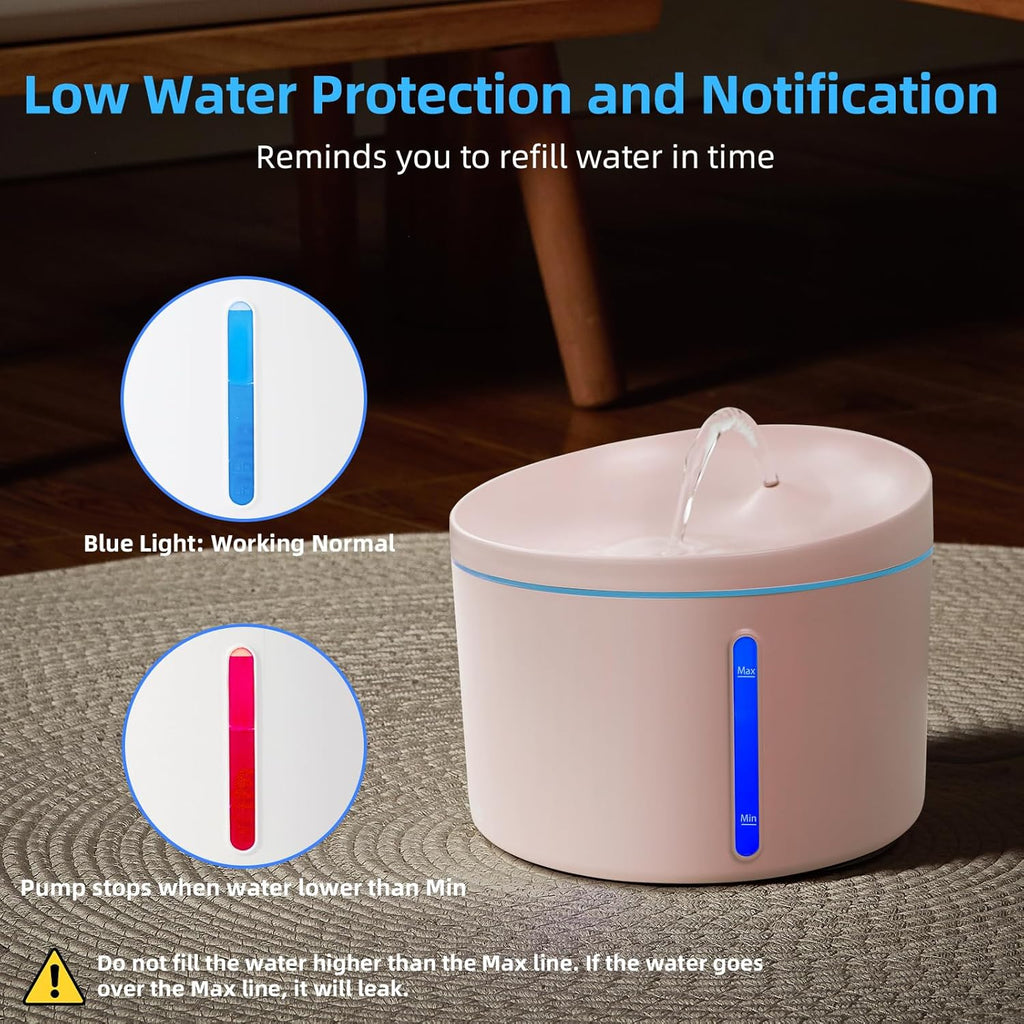 DOGNESS D06 Cat Water Fountain with Filter, Keep Water Fresh Automatic 3.2L Large Capacity Ultra Silent Removable Fresh Cat Water Dispenser for Dogs, Cats, Birds (3.2L Pink)