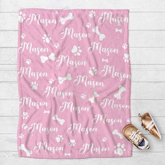 Personalized Dog Blankets Dog Paw Print Blanket Puppy Blanket - Custom Dog Blanket with Pets Name Cute Paw Print Pet Throw Puppy Fluffy Blankets 40"x30" for Small Dog