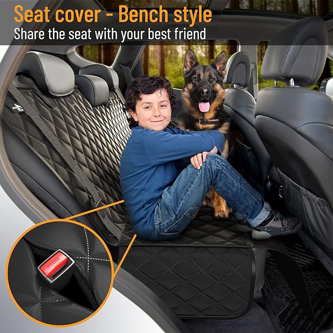 Active Pets Dog Car Seat Cover for Back Seat, Waterproof Pet Protection Hammock, SUV Truck Car Backseat Protector with Safety Features, Black