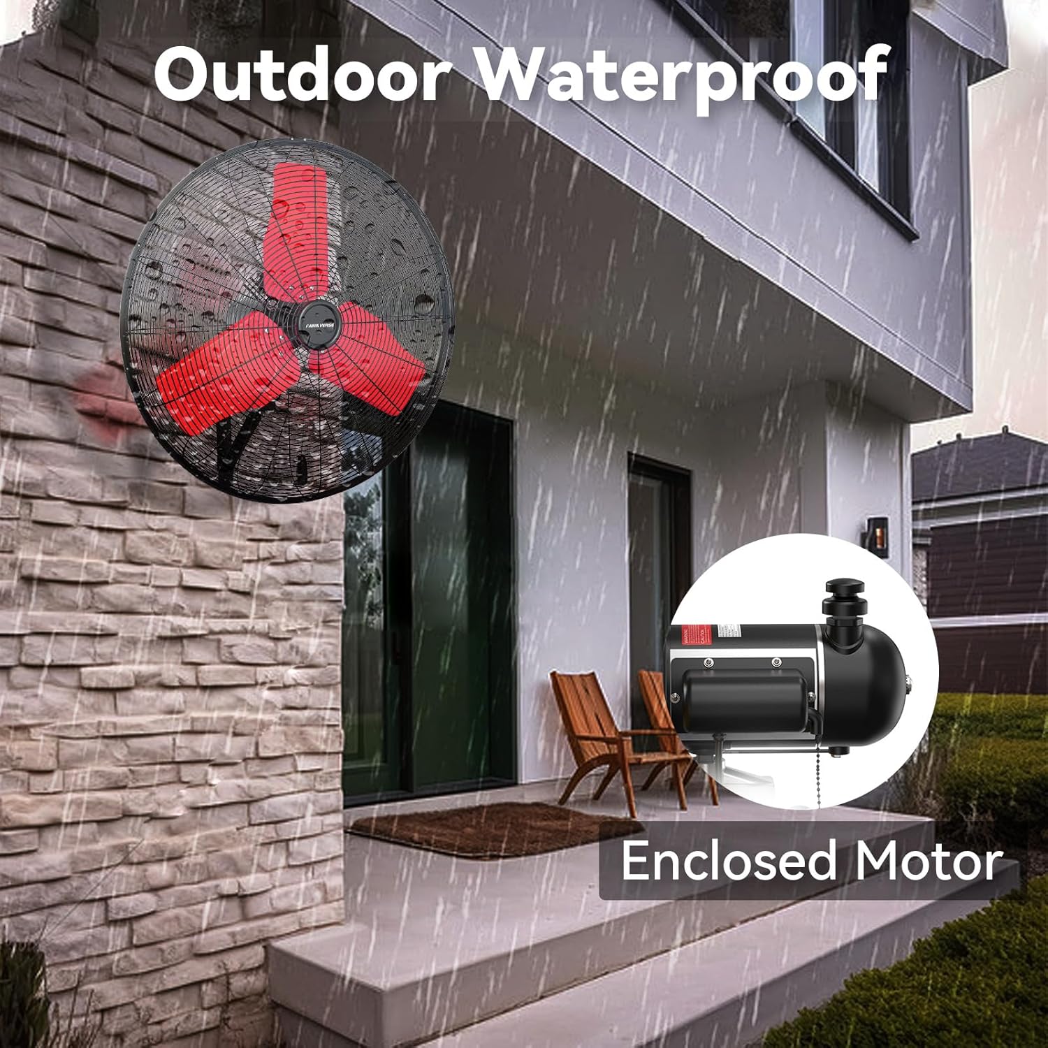 24 Inch 9500 CFM Waterproof Wall Fan Pro Series - Outdoor High Velocity Wall Mount Fan with Enclosed Motor for Residential, Warehouse, Patio, Shop, Garage, Barn UL Safety Listed