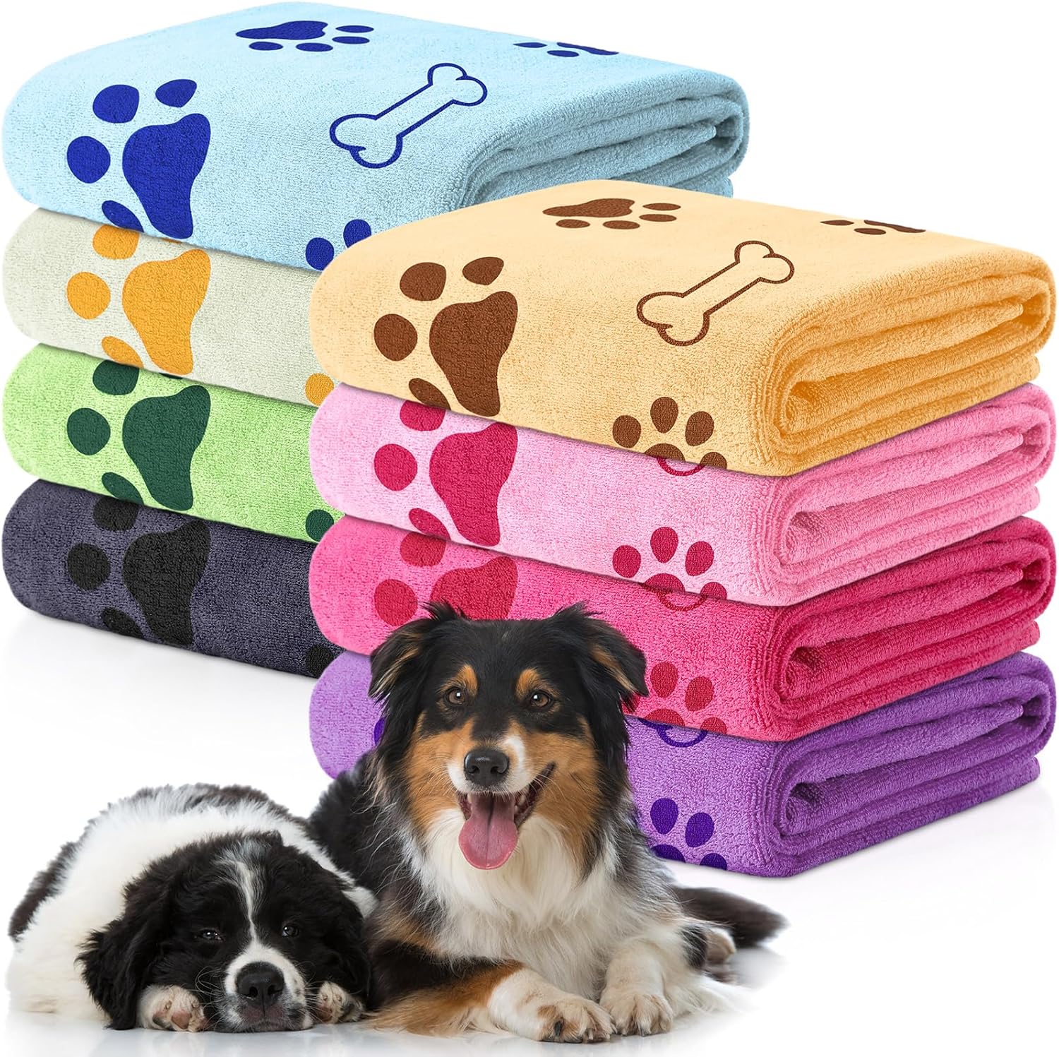 Chumia 8 Pcs Dog Towels for Drying Dogs Cats Pet Towels Bulk Puppy Microfiber Quick Drying Paw Bath Bathing Supplies Absorbent for Medium Pets(Sweet Color,40 x 24 Inch)