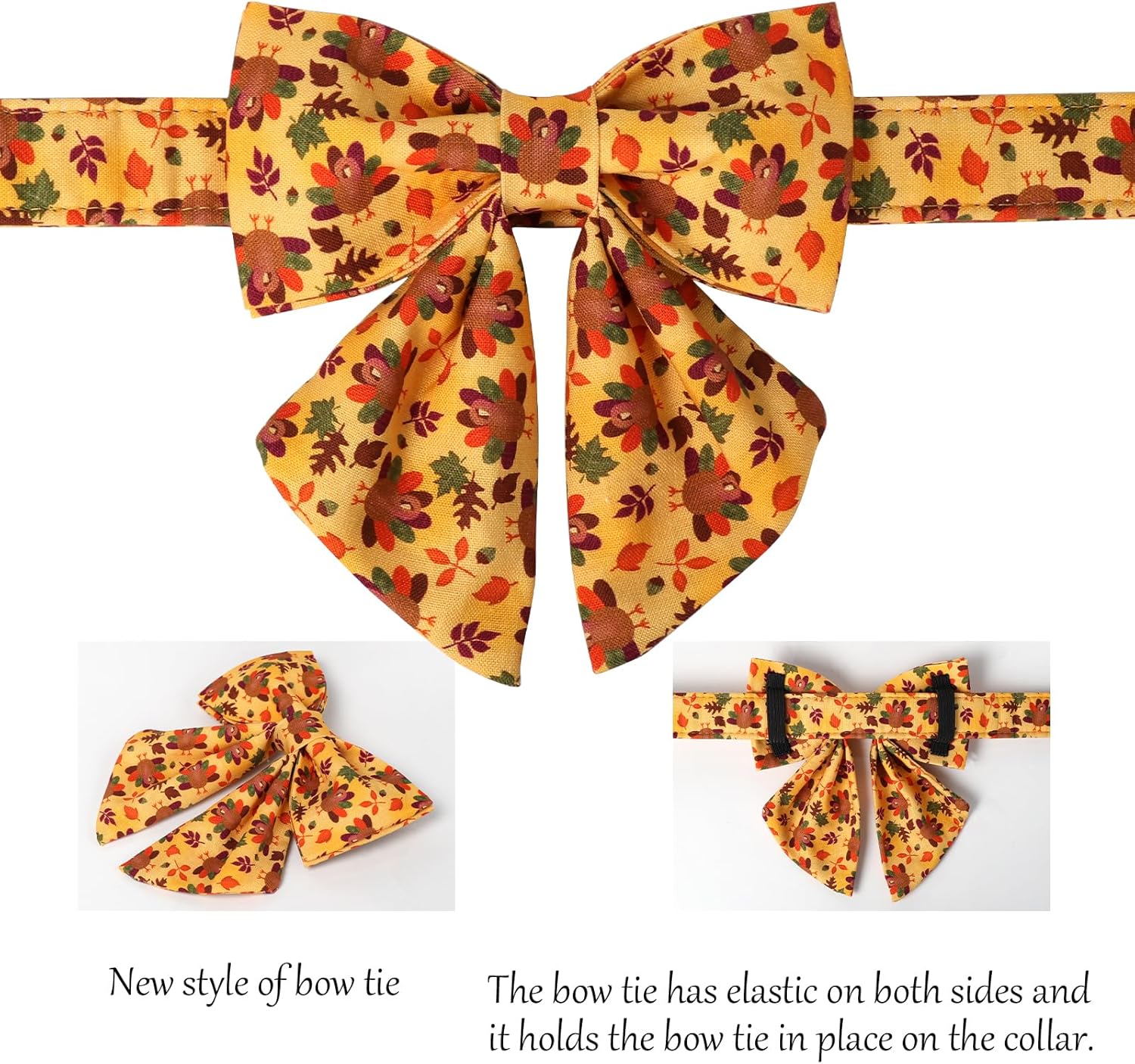 Lionet Paws Thanksgiving Day Dog Collar with Bowtie, Dogs Sailor Bow Collar with Metal Buckle for Dogs, Adjustable Comfortable Dog Collars Girl, XS, Neck 8-12 in