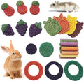 Fhiny 27 PCS Natural Bunny Chew Toys Molar Rabbit Toys Contain Timothy Grass Pumpkin Beets Purple Potatoes Carrot Hamster Treats for Chinchillas Guinea Pigs Mice Gerbils Teeth Grinding