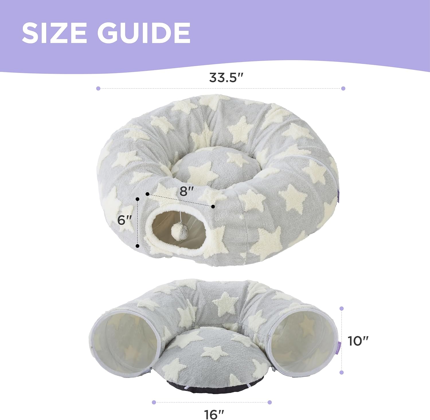 Lesure Cat Tunnel Bed for Indoor Cats - Cute Cat Donut Tunnel Toys for Small Large Cats with Washable Circle Cushion, Round Pet Peekaboo Cave Toy for Kitten/Puppy/Rabbit, Standard Grey