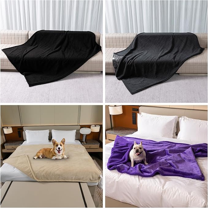 Waterproof Dog Blanket Reversible Pet Bed Cover Puppy Fluffy Cream Blankets Leakproof Sofa Couch Cover Cat Pet Blanket for Warm Washable-L