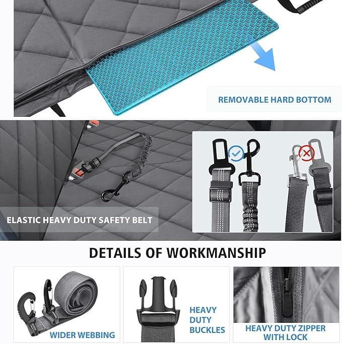 Back Seat Extender for Dogs-Firm Base, Dog Car Seat Cover for Back Seat-Keep Clean, Safe Ride Dog Hammock for Mid-Size Cars, SUVs, Trucks Black(52‘x24.8’)