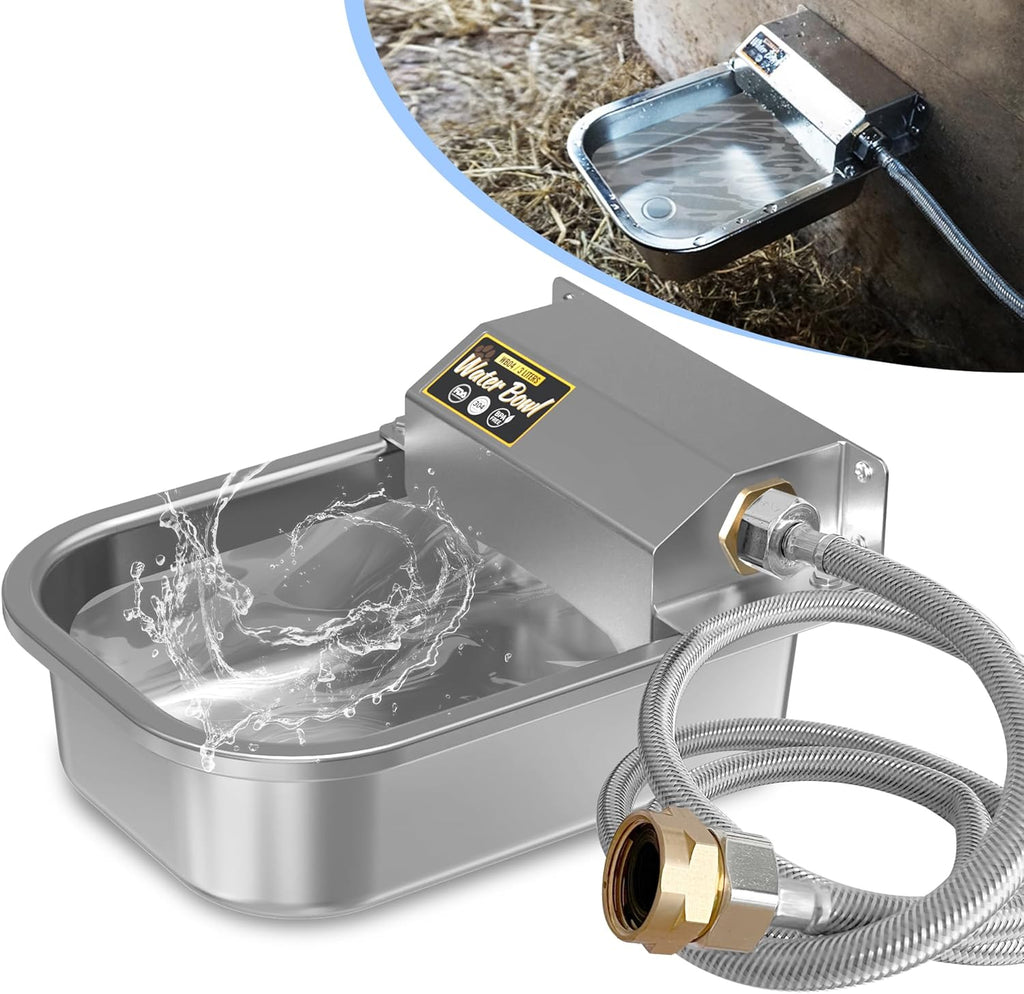 Automatic Water Dispenser for Dogs, 101oz Outdoor Dog Water Bowl, 304 Stainless Steel Water Feeder for Small to Large Pets, Large Livestock Waterer, Anti-Tipping, Water Auto-Fill, Easy to Clean