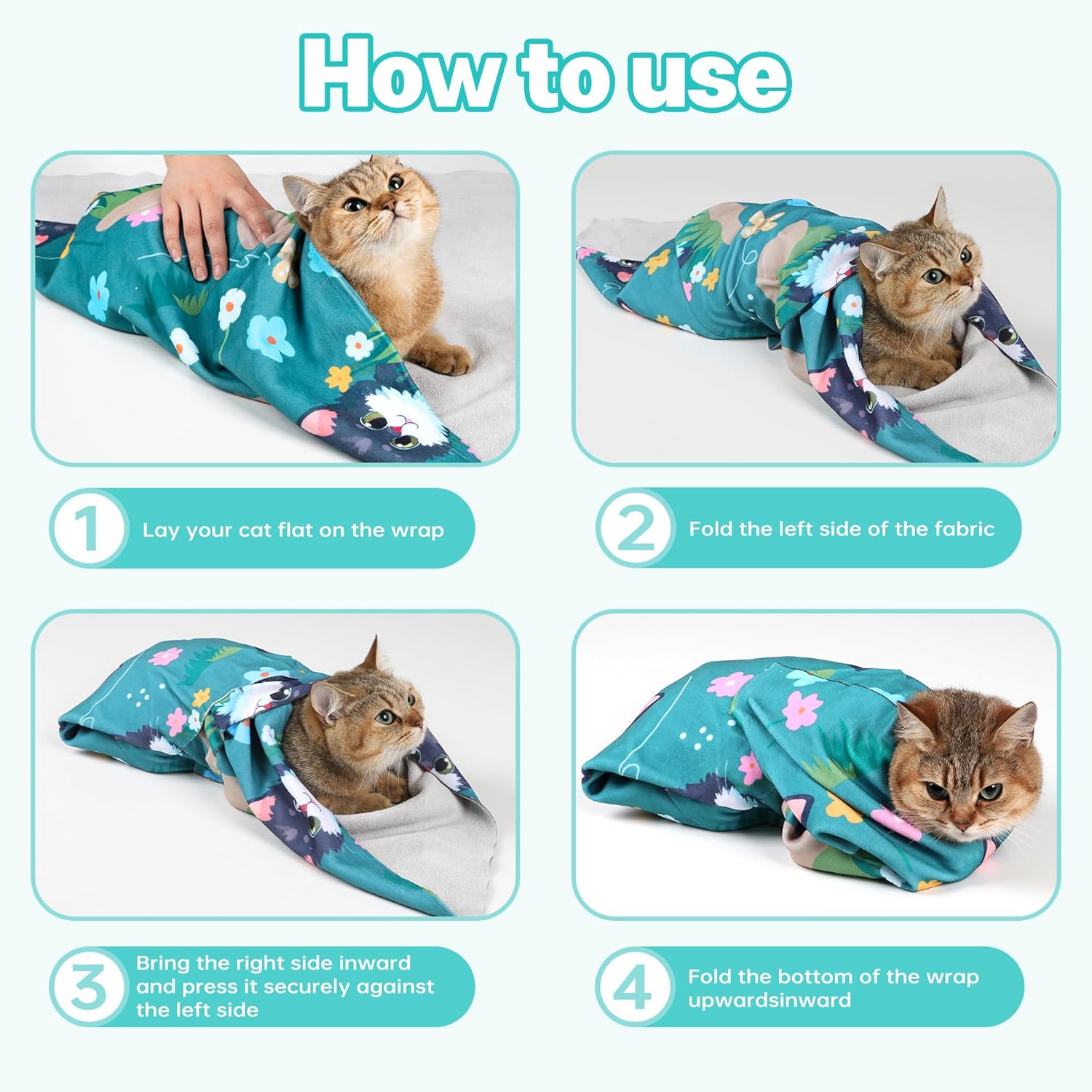 Cat Grooming Wrap, Cat Wrap for Cutting Nails, Self-Adherent Fabric Wrap for Cats, Cat Burrito Wrap Anti-Scratch, Anti-Escape, Multifunctional Swaddle Wrap Pet Tool 21.6×21.6"