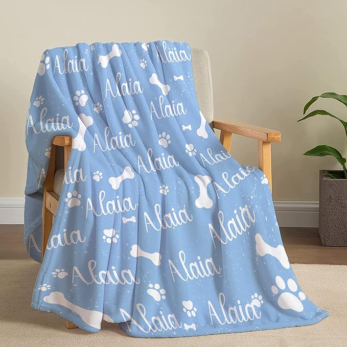 Personalized Dog Paw Print Blanket - Custom Fluffy Dog Blanket for Puppy, M 60"x50" With Pet's Name