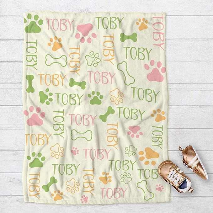 Personalized Dog Blankets Dog Paw Print Blanket Puppy Blanket - Custom Dog Blanket with Pets Name Cute Paw Print Pet Throw Puppy Fluffy Blankets 40"x30" for Small Dog