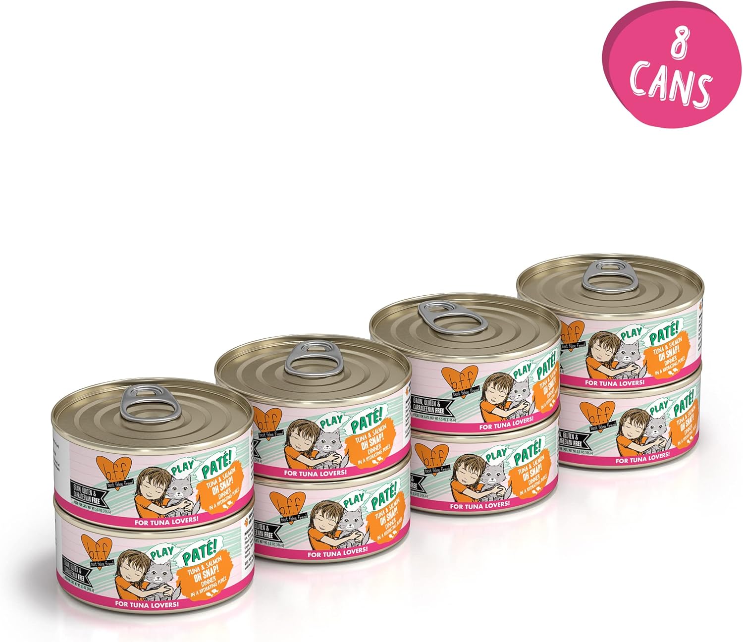 Weruva B.F.F. Play - Best Feline Friend Paté Lovers, Aw Yeah!, Tuna & Salmon Oh Snap! with Tuna & Salmon, 5.5oz Can (Pack of 8)