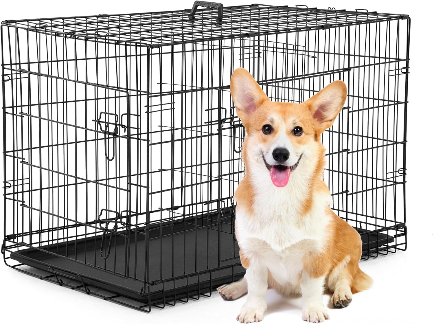 BestPet | Dog Crate | 30" | Black | Foldable Metal Kennel with Double Doors, Secure Slide-Bolt Latches, Leakproof Tray | Portable Dog Cage for Small Breeds | for Travel, Indoor & Outdoor Use