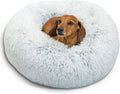 Best Friends by Sheri Original Calming Donut Dog and Cat Bed, Shag Faux Fur, Frost Gray, (23in x 23in) - Anxiety Relief for Pets Up to 25 lbs