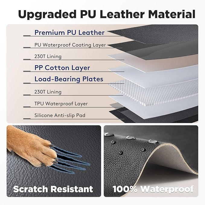 FURTIME Dog Car Seat Cover for Back Seat, Upgraded PU Leather Back Seat Extender with Hard Bottom Holds 400LBS, Waterproof Anti-Scratch, Large Space Back Seat Cover for Car, SUV, Small Truck