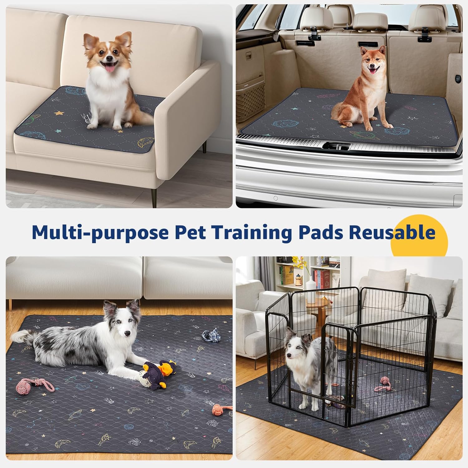 LOOBANI Washable Pee Pads for Dogs: Large Dog Pee Pad Reusable 65" x 48", Absorbent Pet Whelping Pads, Waterproof and Non-Slip Dog Training Mats for Crate, Playpen, Floor, Sofa, Cage, Grey