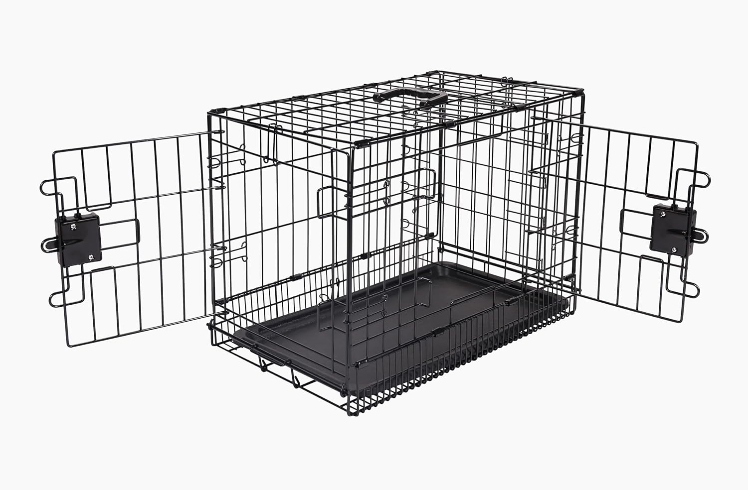 Amazon Basics Durable,Foldable Metal Wire Dog Crate with Tray, Double Door, Divider, 22 x 13 x 16 in, Black