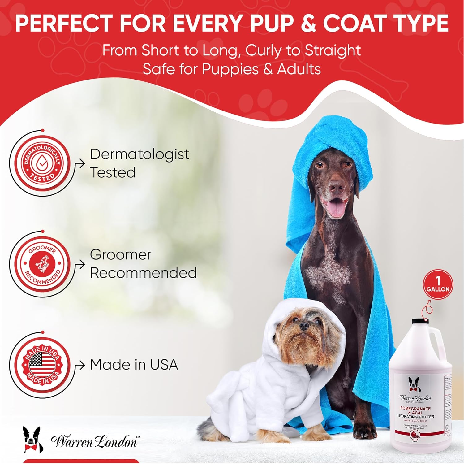 Warren London - Hydrating Butter and Leave-in Conditioner for Dogs Skin and Coat - Pomegranate & Acai - 1gal