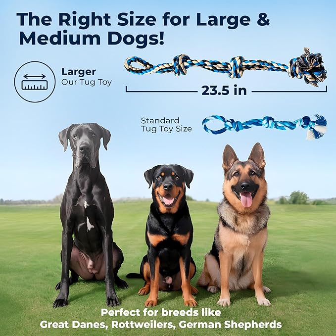 Pacific Pups Products Large Dog Rope Toy for Large Dogs - 23.5" Dog Tug of War Toy - Durable Big Pull Rope for Aggressive Chewers & Teething Puppies