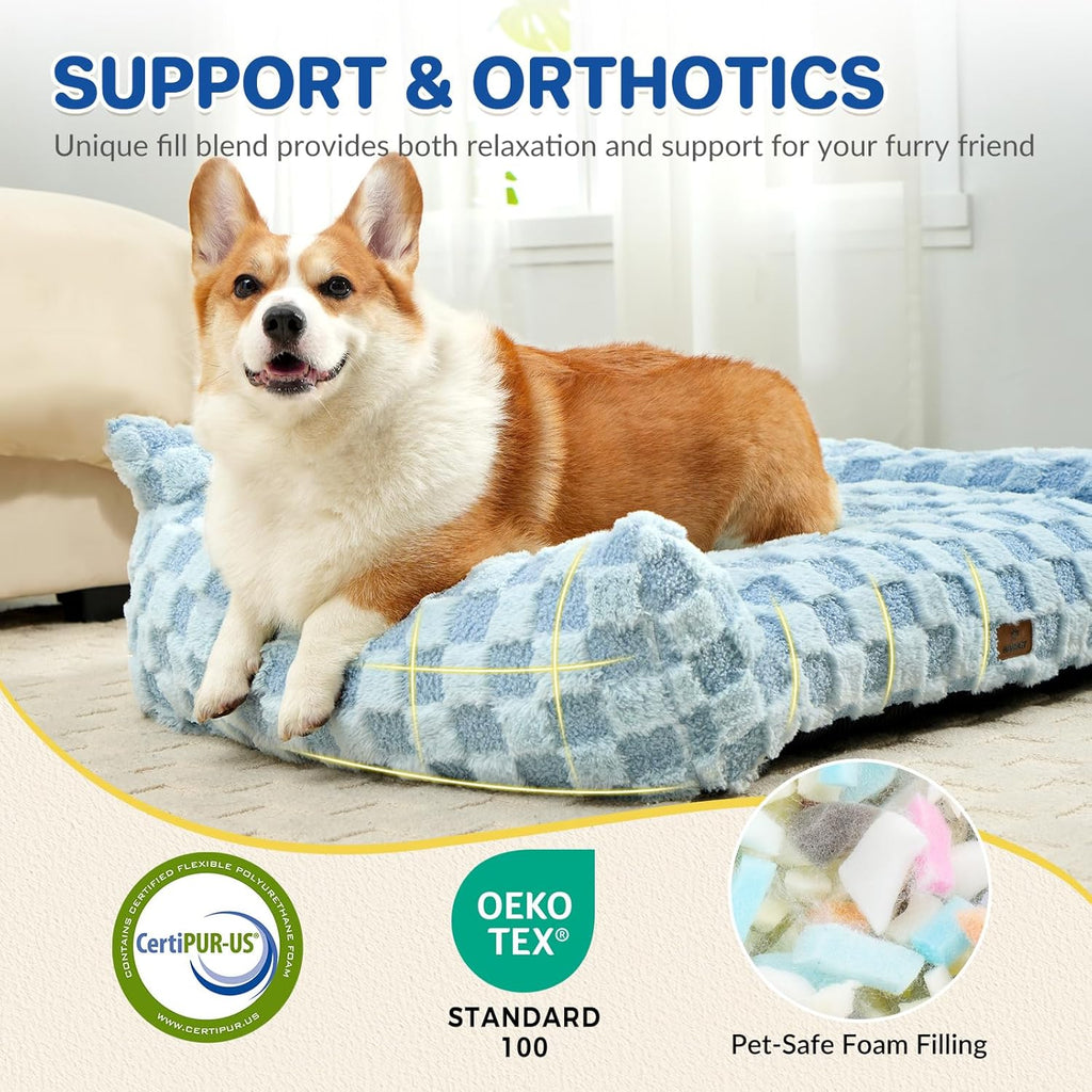 Cat Bed Cats Couch for Puppy and Kitten, Fluffy Pet Couch Small Dog Sofa Bed, Supportive Cat Sofa for Indoor Cats, Washable Cover & Non-Slip, 26 inch, Blue