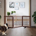 ZJSF Freestanding Indoor Dog Gate for House Foldable Wood Puppy Gate for Doorways Pet Gate for Stairs Extra Wide Pet Fence, Brown, 24" Height 3 Panels