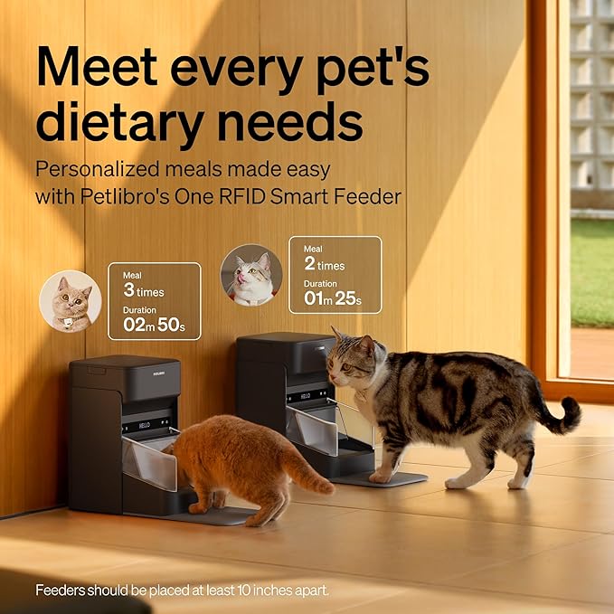 PETLIBRO RFID Automatic Cat Feeder, Collar Sensor for Personalized Meals, Cats Recognition, Diet Tracking and Anti-Stealing for Multi-Pets Homes and Different Diets, Wi-Fi Programmable Food Dispenser