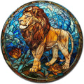 Lygond Metal Sign Tin Sign Circular Stained Glass Lion Garage Sign for Garden 12×12 Inches