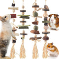4 Pcs Bunny Chew Toys for Teeth, Hanging Rabbit Chewing Toy Treats with Timothy Grass & Natural Apple Wood, Improve Small Rodent Dental Health for Guinea Pig Hamster Chinchilla Rat Gerbil