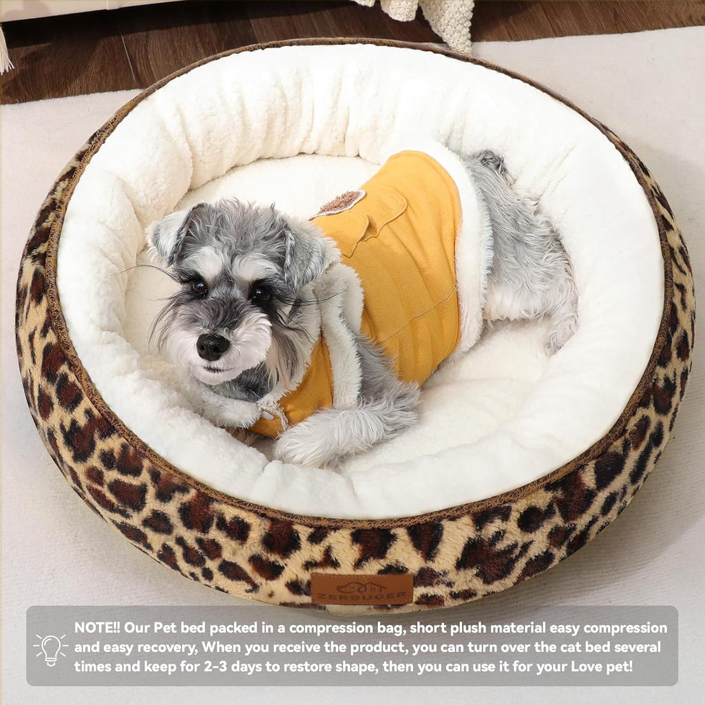 Cat Bed, 20In Dog Beds for Small Dogs, Calming Cat & Dog Beds for Indoor Pets, Pet Beds Comfortable Donut Round Ultra Soft (Leopard, Medium 23in)