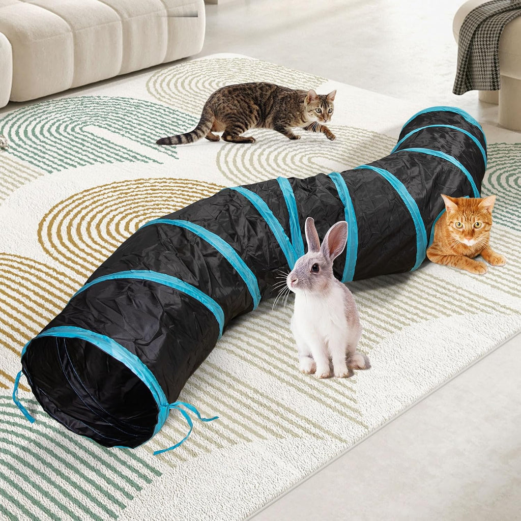Cat Tunnel, S-2-Way Cat Tunnels for Indoor Cats, Interactive Toy Maze Cat House, Foldable Cat Tubes and Tunnels for Cats Kittens, Puppies, Kitty, Kitten, Rabbit, Guinea Pigs (Blue & Black)