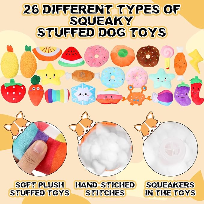 Syhood 60 Pcs Squeaky Dog Toys Bulk Christmas Stuffed Plush Chew Toys Puppy Teething Rope Cute Spiky Chew Ball for Christmas Small Dog Pet Teething Gift(Cute Style)