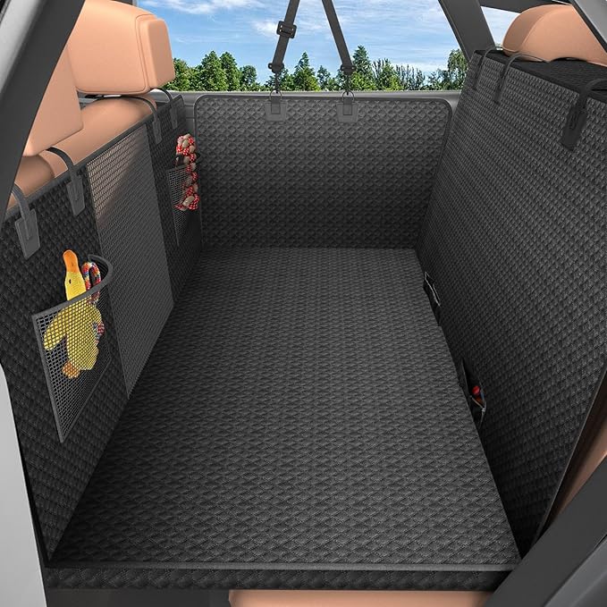 Tough Dog Car Seat Cover for Back Seat with Seatback Top Protection, Waterproof Hard Bottom Back Seat Extender for Dogs, Scratch Resistant Heavy Duty Dog Hammock for Car SUV Small Trucks