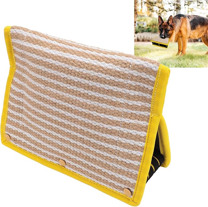 Dog Bite Cuneiform, Dog Bite Pillow with 3 Comfortable Handles, Bite Training Toy for Dogs, Jute Biting Pad for Puppy Training, Interactive Play Toy for Tug of War and Exercise