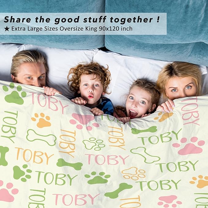 Personalized Dog Dog Blanket - Custom Dog Blanket with Pets Name Cute Paw Print Pet Throw - Puppy Fluffy Blanket S 50"x40" for Medium Dog